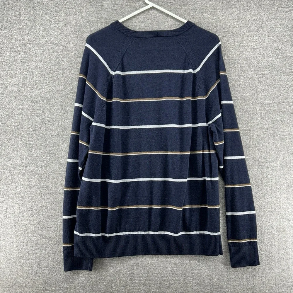 Banana Republic Sweater Men Black/Blue 100% Merino Wool Casual PreppyStriped